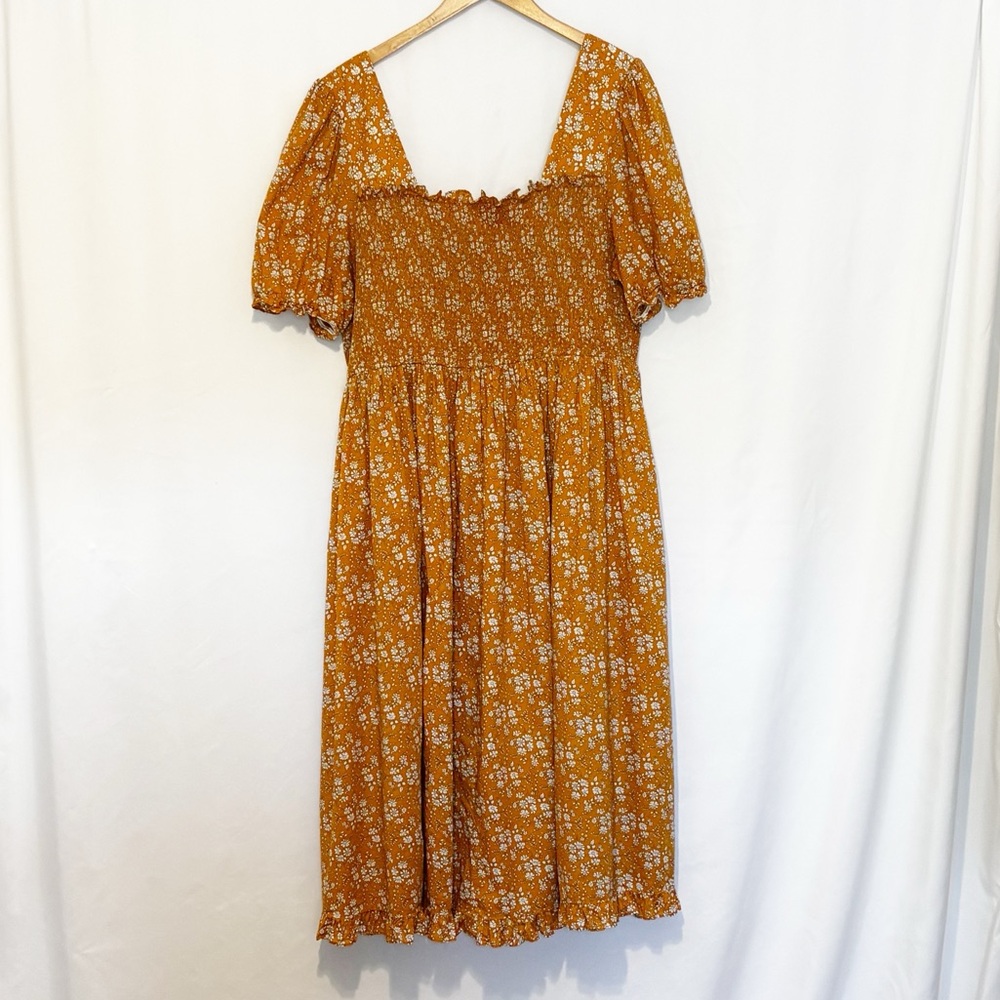 Anthropologie Mender Smocked Yellow Floral Midi Dress Size 3X - Picture 3 of 9